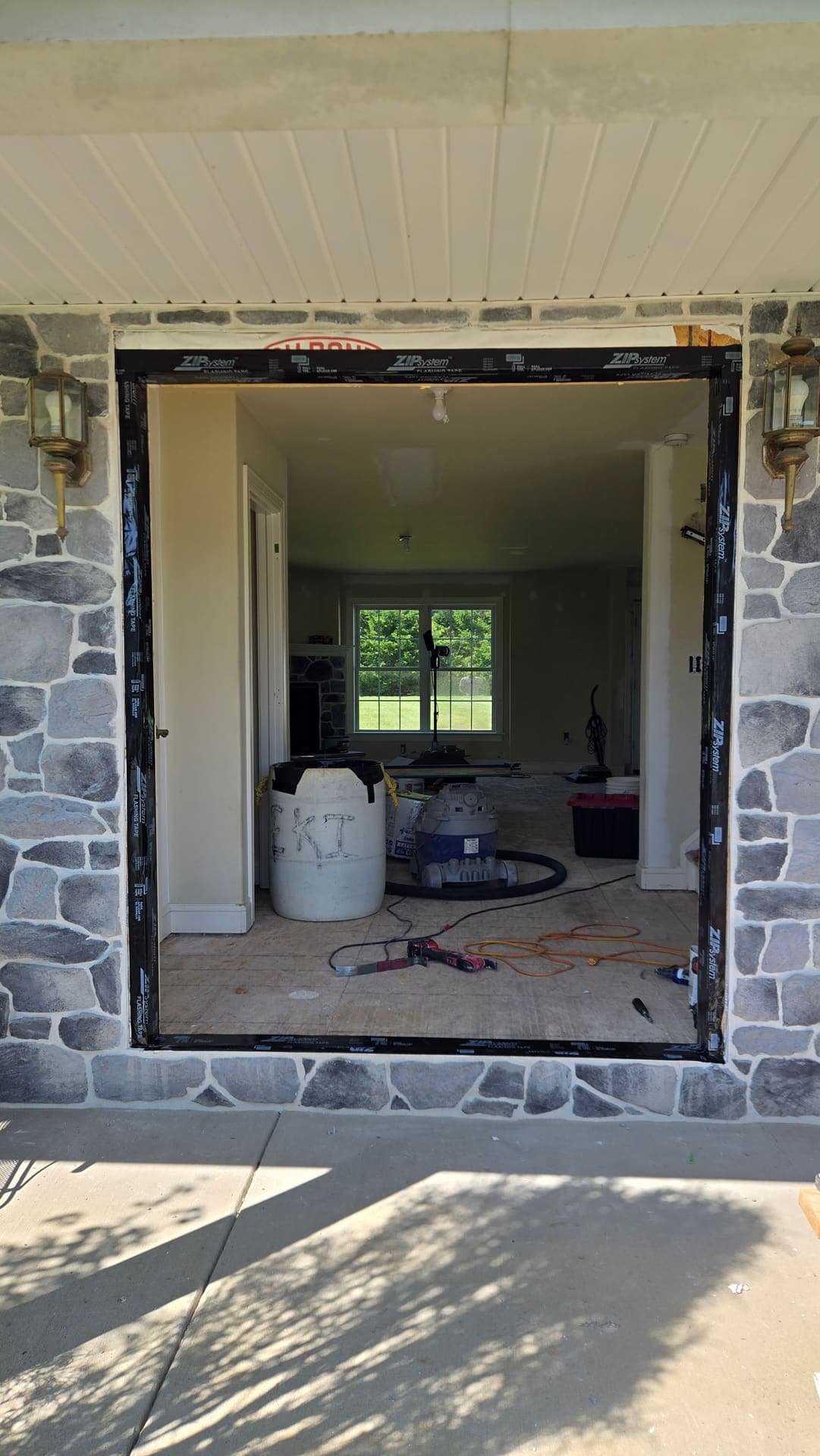 Door opening flashed with ZIP tape, ready for the new door
