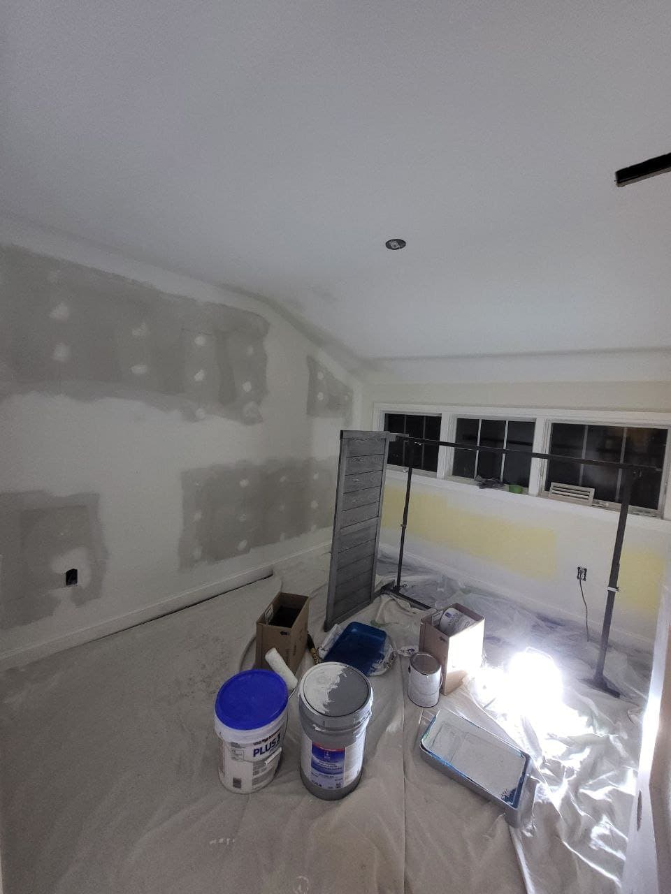 Taped and mudded drywall ready for finishing