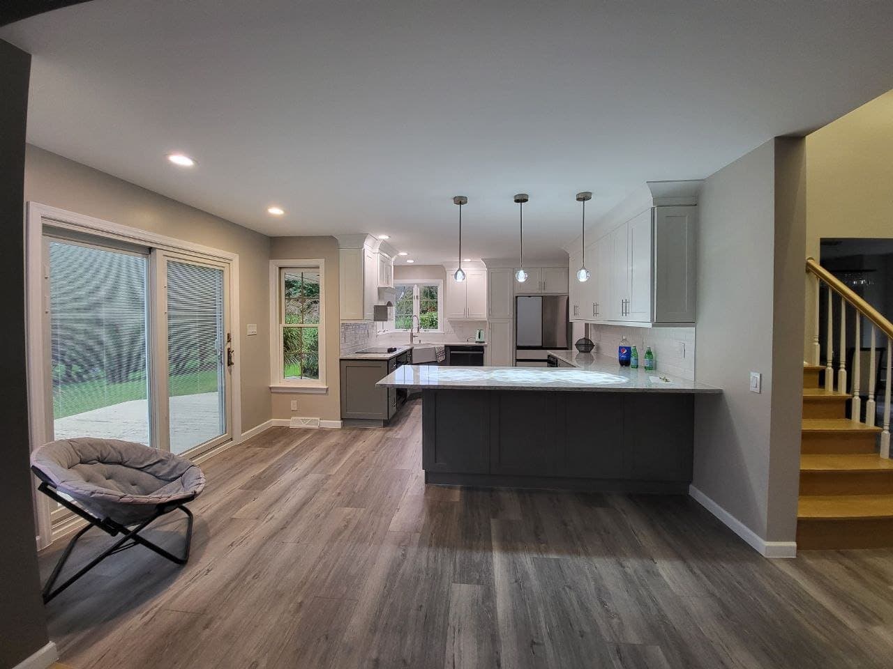 Open concept living and dining room after a full interior remodel in Lancaster County PA